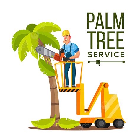 Palm Tree Care Vector Trimming Tree Or Removal To Tree Pruning Isolated On White Cartoon ...