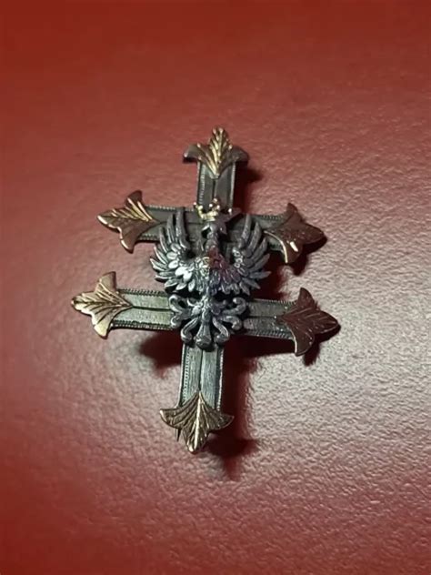 Ancienne Broche Croix De Lorraine Argent Massif Et Or Vermeil Armoiries