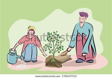 Men Women Helping Each Other Plant Stock Illustration 1786547312 Shutterstock