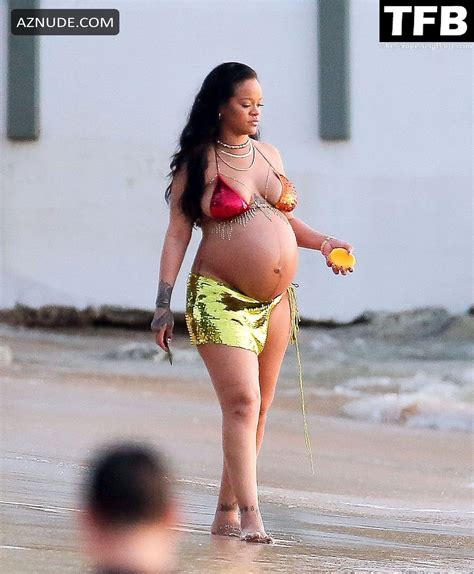 Rihanna Sexy Seen Showing Off Her Tits In A Bikini Top At The Beach In Barbados Aznude