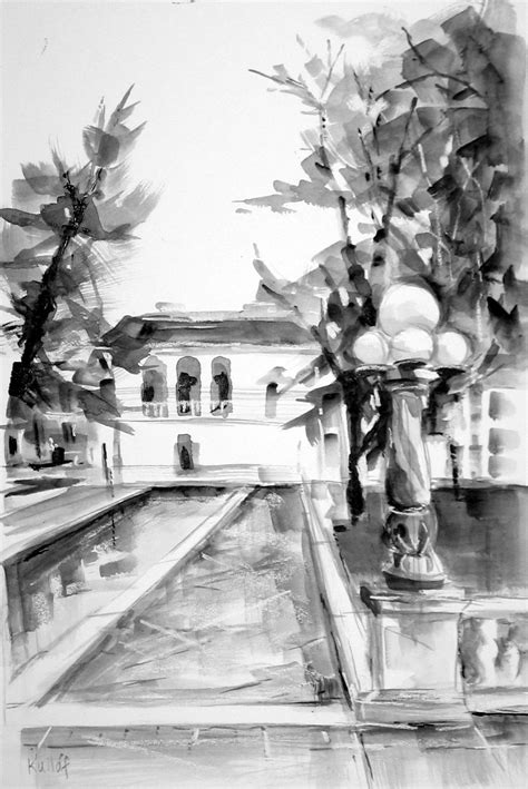 Charcoal sketch, Landscape drawings, Drawings