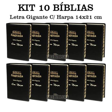 Kit B Blia Sagrada Letra Gigante Luxo Preta C Harpa Crist