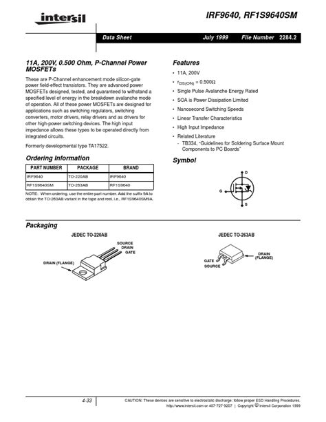 IRF9640 MOSFET Datasheet, Distribuidor, stock y mejor precio