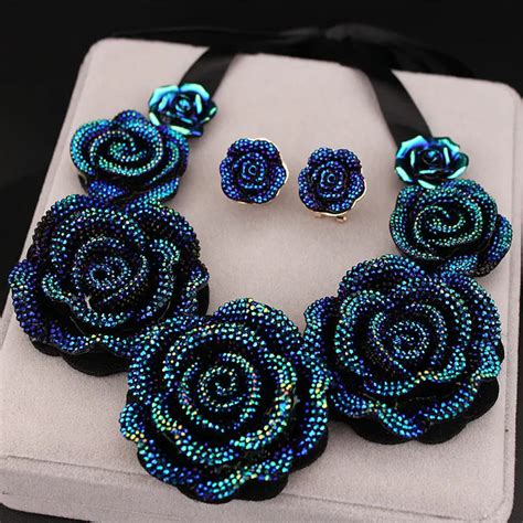 New Arrival High Quality Fashion Necklaces Big Blue Resin Flower