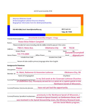 Fillable Online Biographical Information Form For Synod Assembly