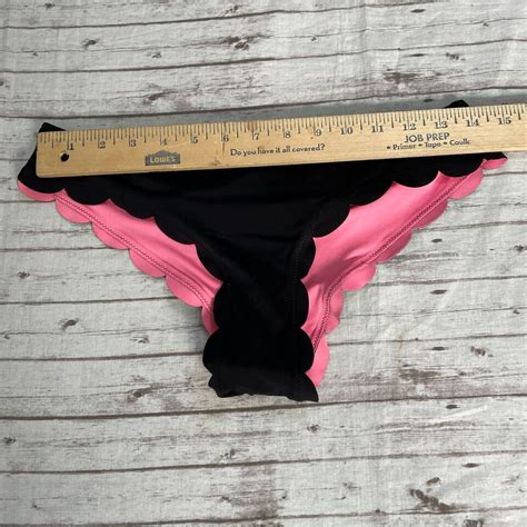 Victorias Secret Pink Scalloped Black Cheeky Bikini Swim Bottom Bathing