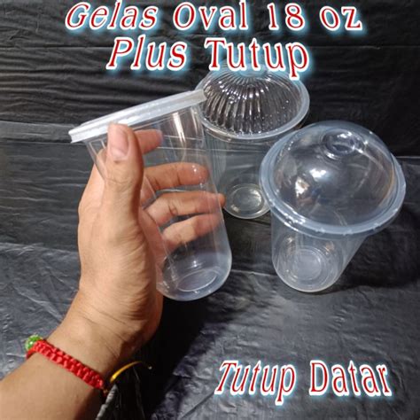 Jual Gelas Plastik Oval Oz Plus Tutup Isi Pcs Cup Gelas Oval