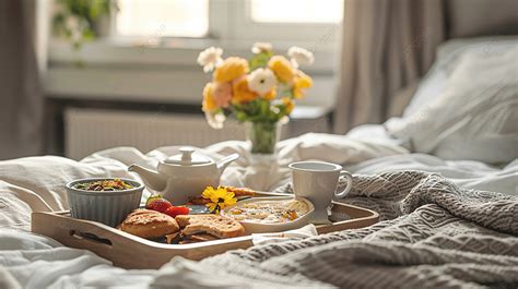 Tray With Breakfast On Bed Background, Tray, Bed, Breakfast Background Image And Wallpaper for ...