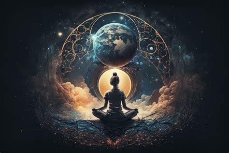 Meditating Woman Connecting With The Universe In Lotus Pose