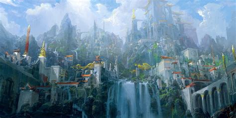 Castle Blue Art Fantasy Luminos Waterfall Paperblue Net Hd