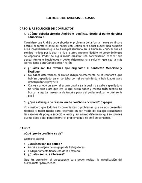 Doc Ejercicio De Analisis De Casos Caso 1 ResoluciÓn De Conflictos