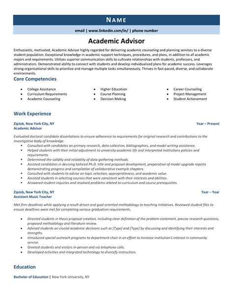 Academic Advisor Resume