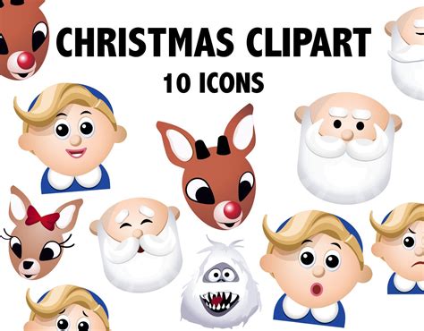 CHRISTMAS CLIPART Printable Holiday Cartoon Characters Icons - Etsy