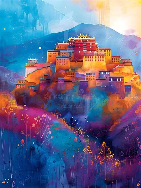 Rainbow Colored Potala Palace Stock Illustration Illustration Of