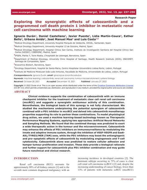 Pdf Exploring The Synergistic Effects Of Cabozantinib And A