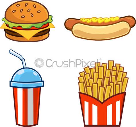 Cartoon Fast Foods Vector Hand Drawn Collection Set Stock Vector