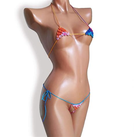 Colorful Crochet Micro Bikini With See Through Australia Ubuy