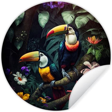 Wallcircle Muurstickers Behangcirkel Toekan Bloemen Jungle