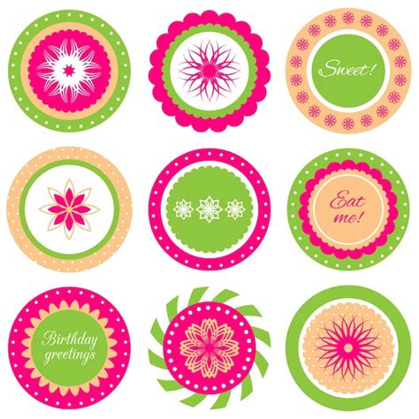 Premium Vector Set Of Circle Labels Cupcake Toppers For Party