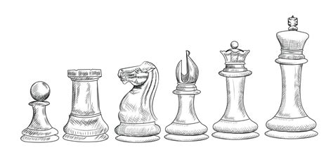 Hand Drawn Sketch Set Of Chess Pieces Vector Illustration