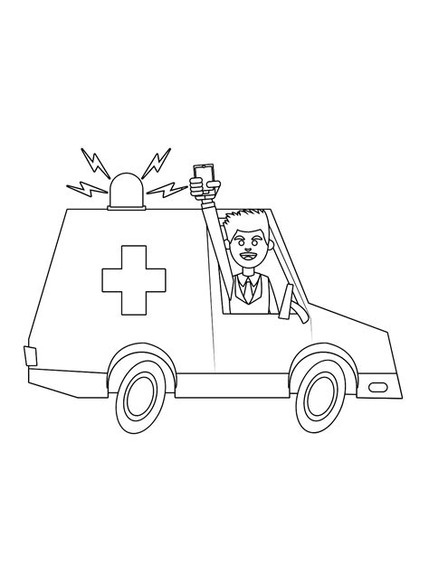 Driver with Ambulance Coloring Page - Free Printable Coloring Pages