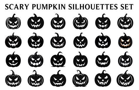 Black Scary Pumpkins Vector Clipart Bundle Halloween Pumpkin