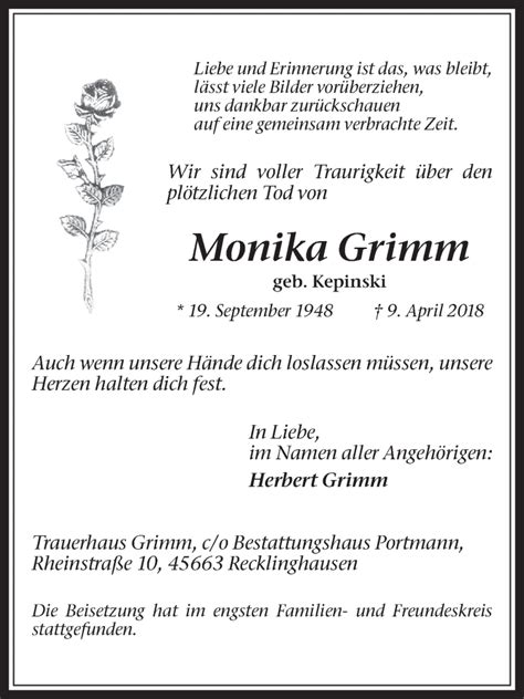 Traueranzeigen Von Monika Grimm Sich Erinnern De