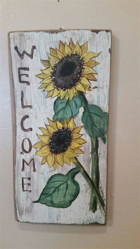 Hanging Wooden Sunflower Sign With Welcome On 12h X 6w That Be Inside