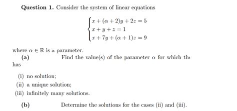 Solved Question 1 Consider The System Of Linear Equations