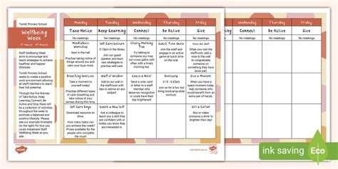 Staff Wellbeing Week Editable Timetable Professor Feito