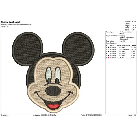 Mickey Mouse Happy Face Filled Embroidery Design