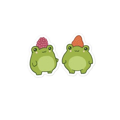 Bubble-free Stickers Frogs With Strawberry & Raspberry Hats Kawaii Cottagecore Aesthetic Toads ...