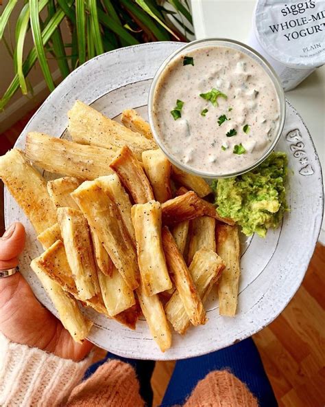 Crispy Baked Yuca Cassava Fries With A Side Of Protein Rich Homemade