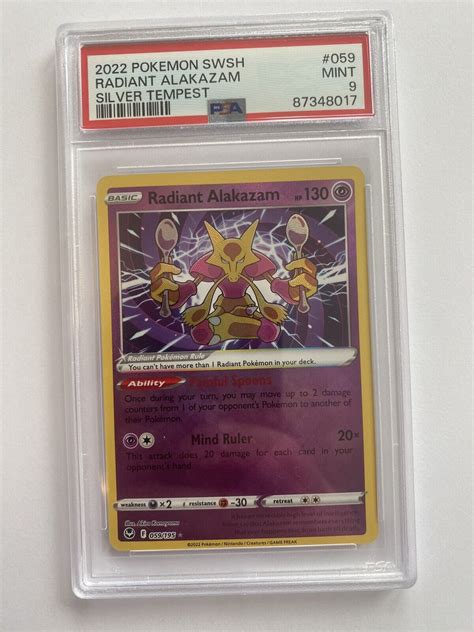 PSA 9 Radiant Alakazam 059 195 Silver Tempest Pokemon Holo Card Mint