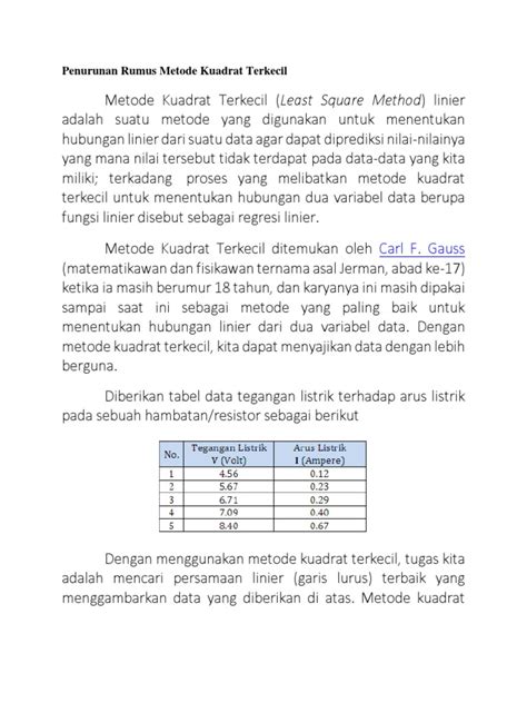 Penurunan Rumus Metode Kuadrat Terkecil Pdf