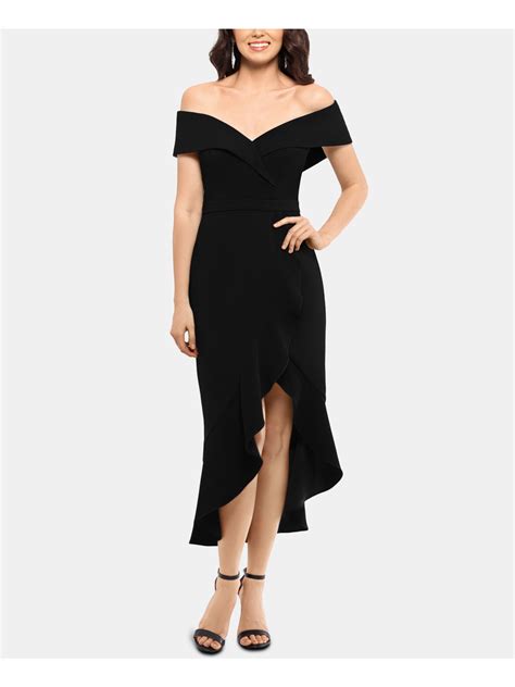 Xscape Womens Black Cap Sleeve Off Shoulder Midi Cocktail Dress Size 6