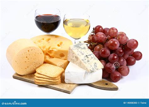 Various Types Of Cheese Wine Grapes And Crackers Stock Photos Image