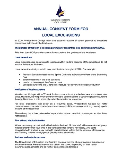 Fillable Online ANNUAL CONSENT FORM FOR LOCAL EXCURSIONS Fax Email