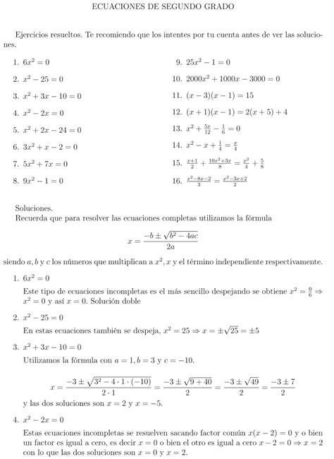 Ejercicios Resueltos De Ecuaciones De Segundo Grado Images