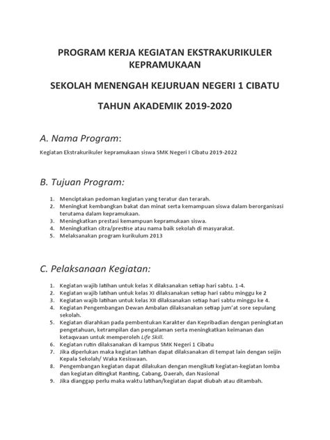 Contoh PROGRAM KERJA KEGIATAN Pramuka Penegak | PDF