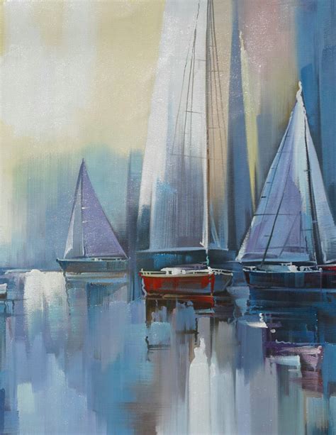 Large Modern Abstract Seascape Sailing Boat Ocean Sea Panoramic Canvas