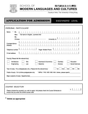 Fillable Online Smlc Hku Application For Enrolment The University Of