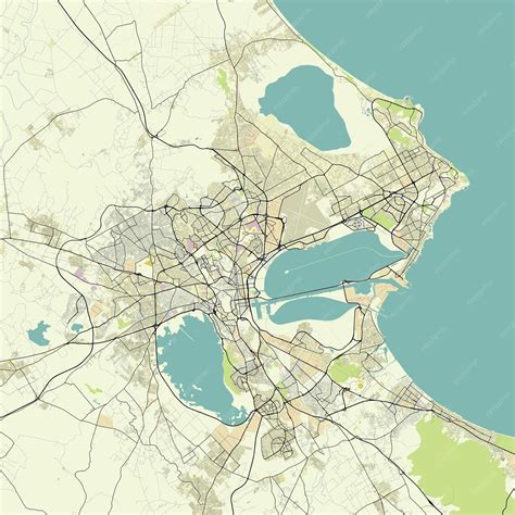 Premium Vector | Detailed vector city map of Tunis Tunisia