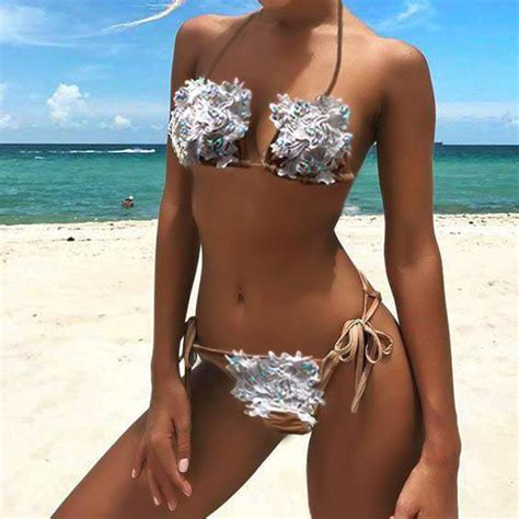 Lace Velvet Bikini Diamond Swimsuit Micro Swimwear Women Nude