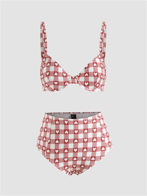 Heart Pattern Underwire Bikini Set Cider