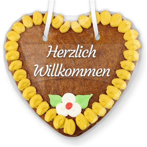 Lebkuchenherz Mit Text Aufkleber Cm Herzlich Willkommen Gelb