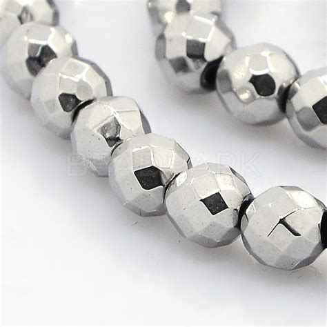 Electroplate Faceted Round Non Magnetic Synthetic Hematite Beads