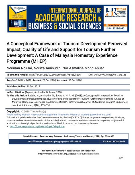 Pdf A Conceptual Framework Of Tourism Development Hrmars Hrmars