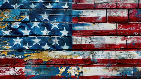 American flag mural, weathered flag painting, patriotic street art ...