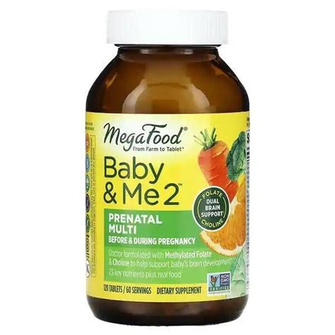 Baby&Me 2 пищевая добавка MegaFood, пренатальные витамины, 120 таблеток ...